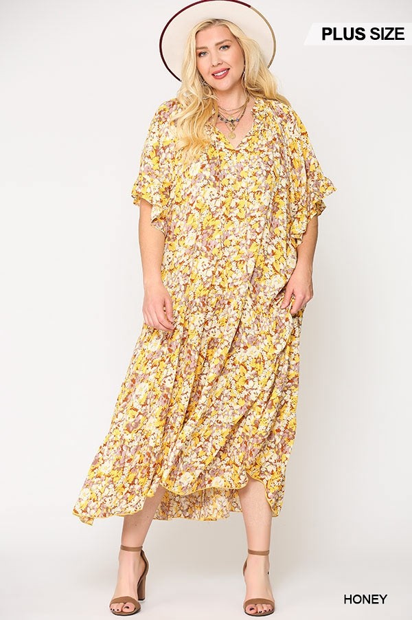 Floral Frill Detail Flowy Maxi Dress With Neck Tie - Absolute Fashion 2020