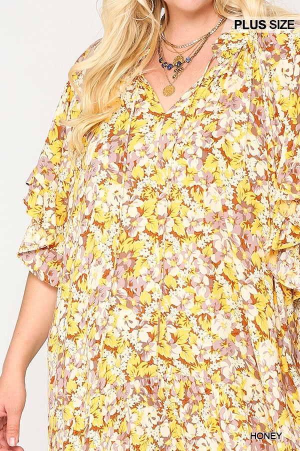 Floral Frill Detail Flowy Maxi Dress With Neck Tie - Absolute Fashion 2020
