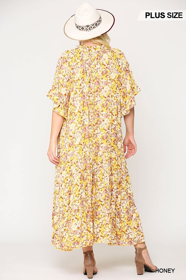 Floral Frill Detail Flowy Maxi Dress With Neck Tie - Absolute Fashion 2020