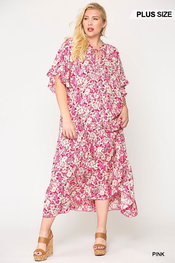 Floral Frill Detail Flowy Maxi Dress With Neck Tie - Absolute Fashion 2020