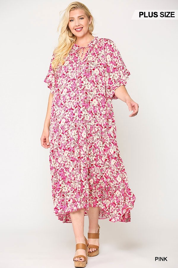 Floral Frill Detail Flowy Maxi Dress With Neck Tie - Absolute Fashion 2020