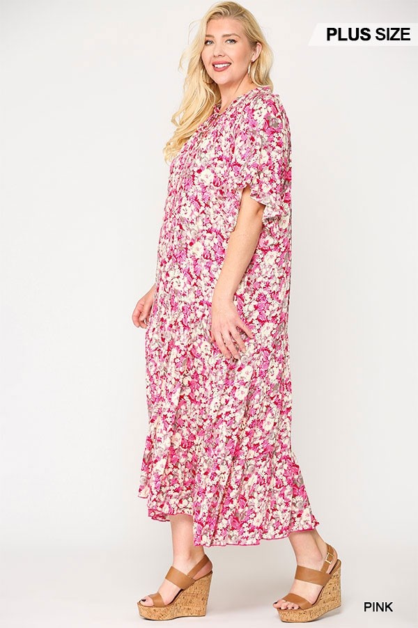 Floral Frill Detail Flowy Maxi Dress With Neck Tie - Absolute Fashion 2020