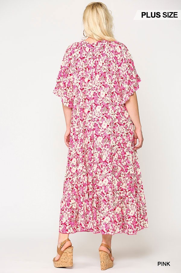 Floral Frill Detail Flowy Maxi Dress With Neck Tie - Absolute Fashion 2020
