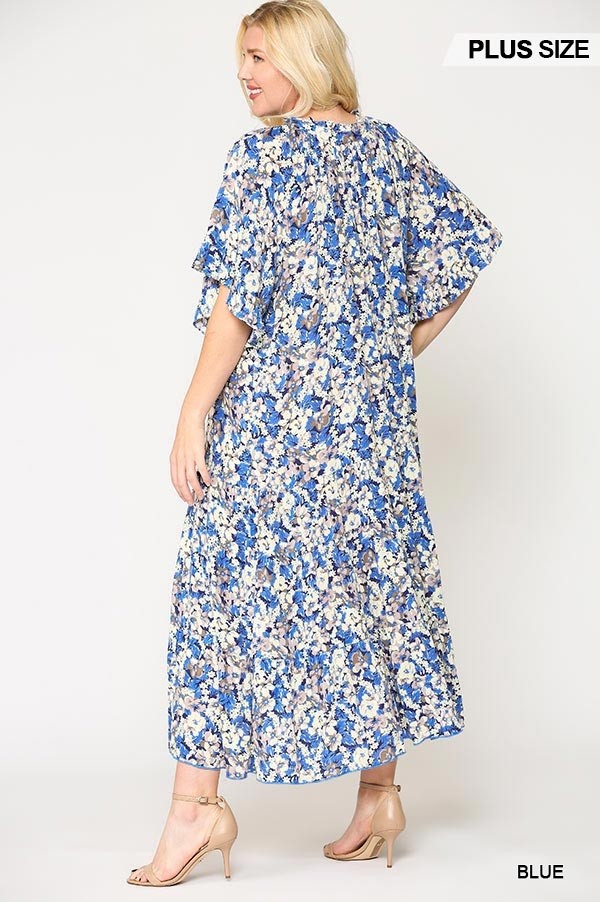 Floral Frill Detail Flowy Maxi Dress With Neck Tie - Absolute Fashion 2020
