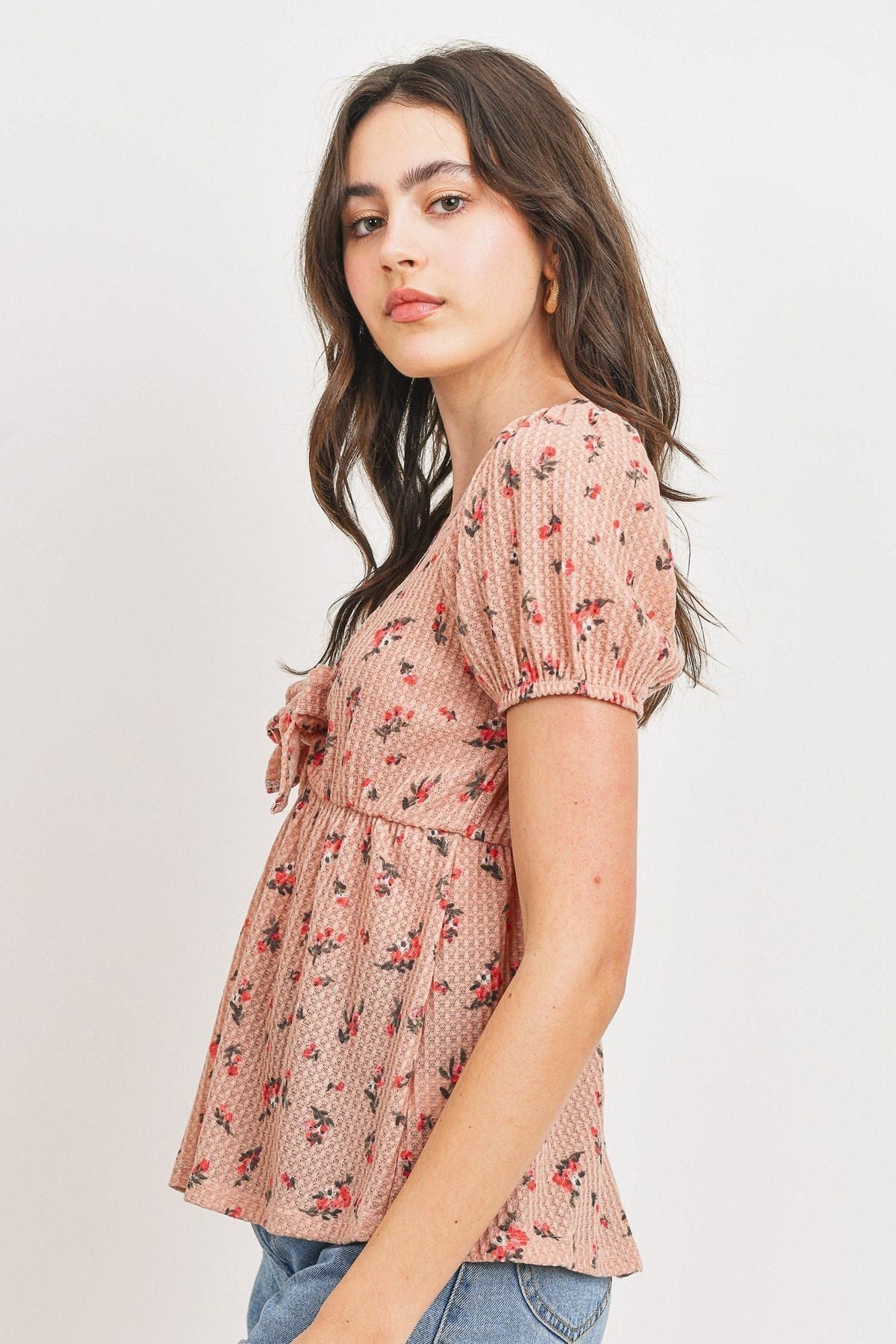 Front Tie Floral Waffle Top - Absolute Fashion 2020
