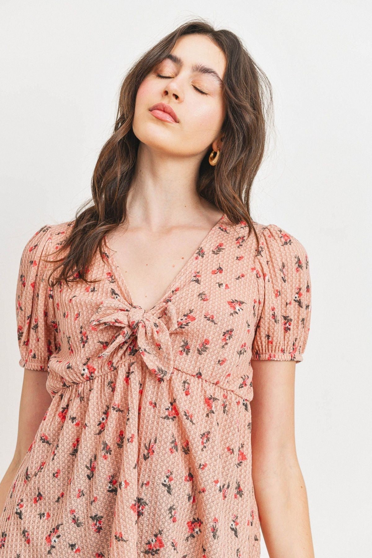 Front Tie Floral Waffle Top - Absolute Fashion 2020