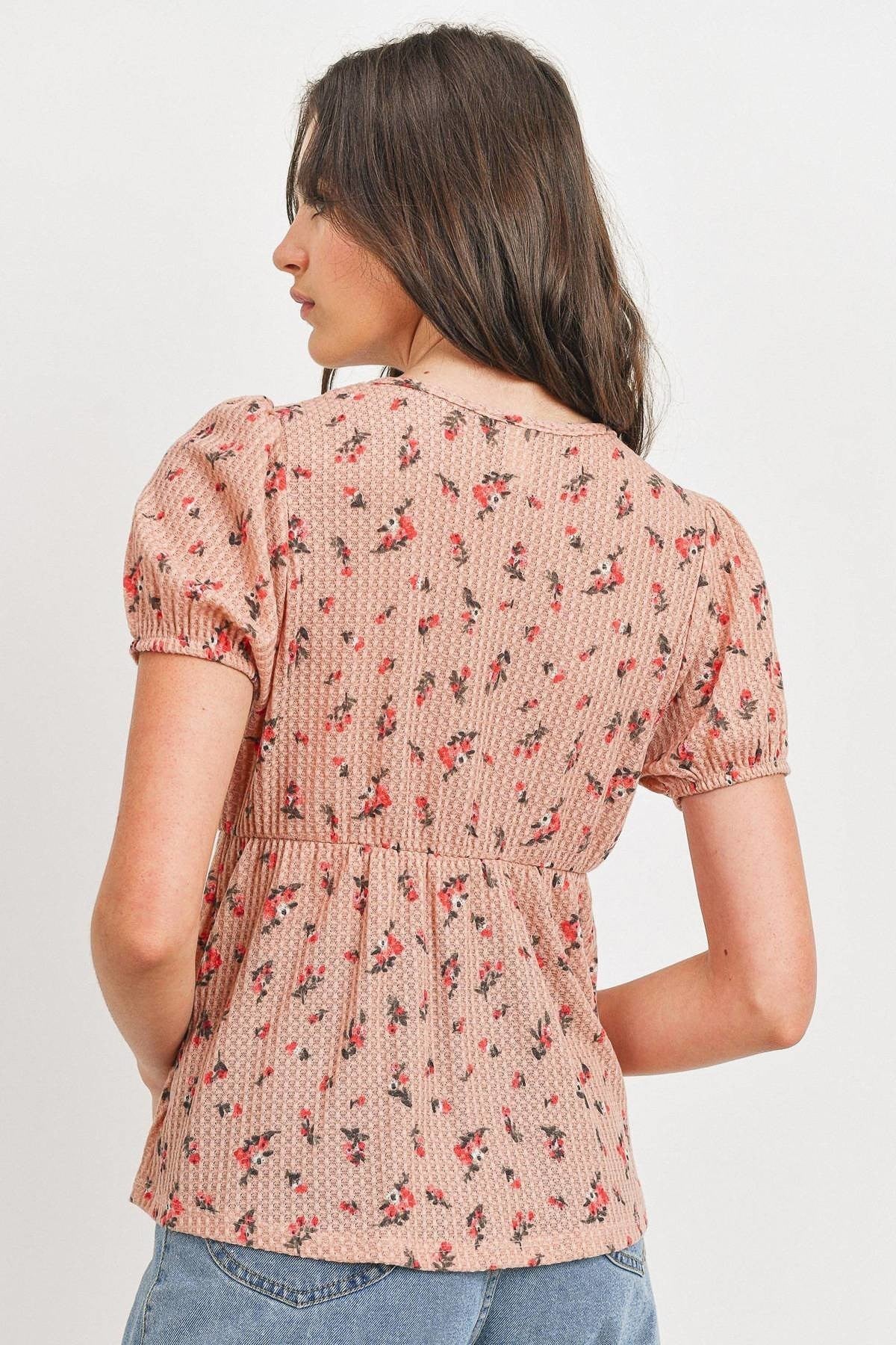 Front Tie Floral Waffle Top - Absolute Fashion 2020