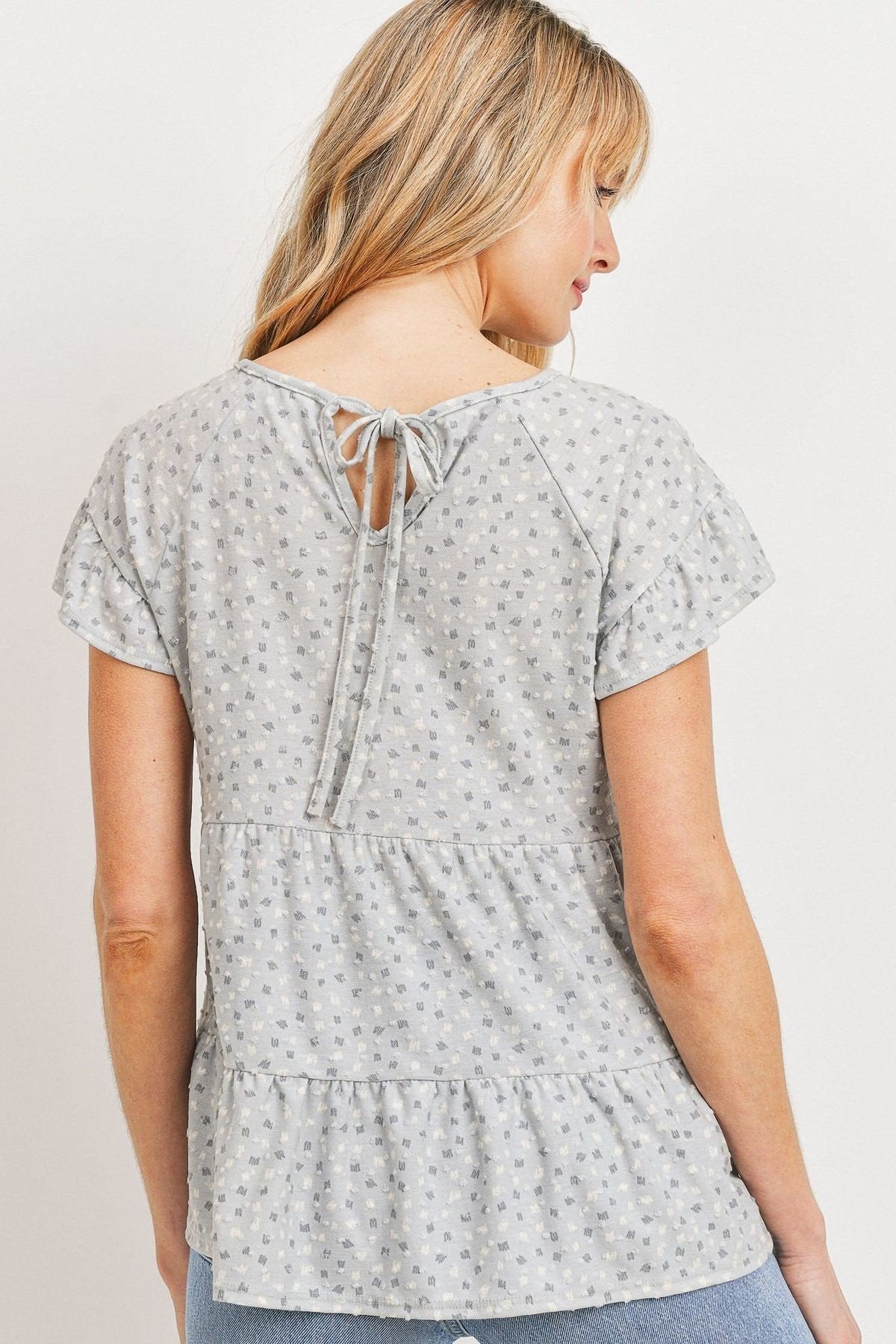 Dot Textured Print Jersey Ruffled Short Sleeve Top - Absolute Fashion 2020