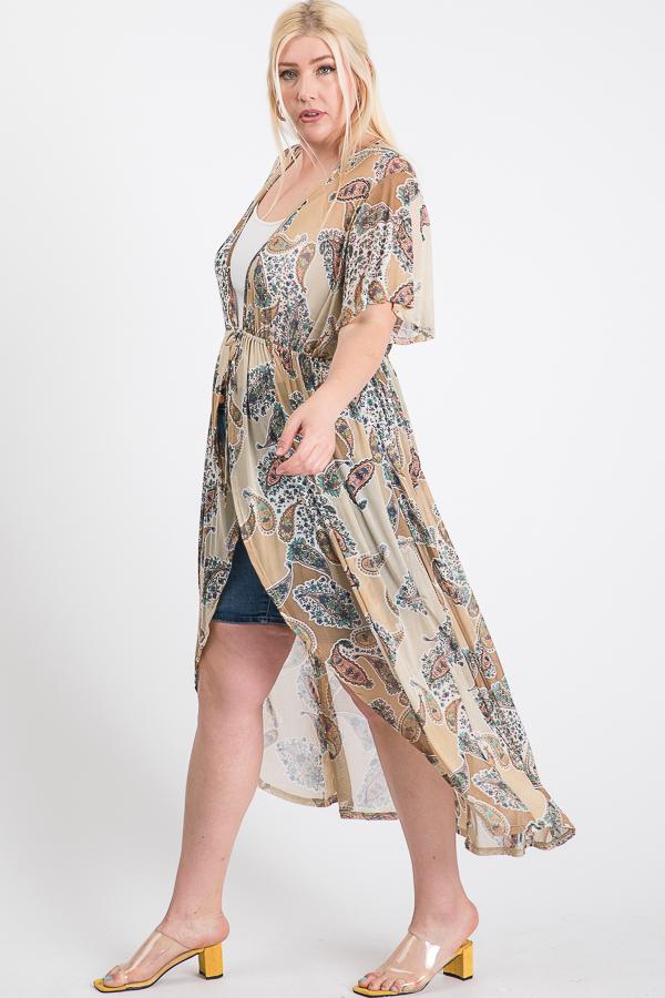 Short Sleeves Long-line Printed Mesh Open Cardigan - Absolute Fashion 2020
