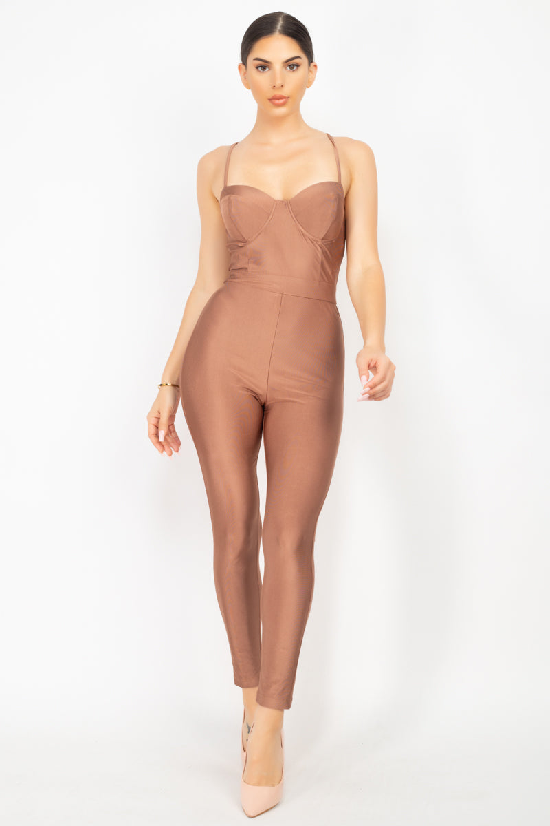 Solid Skinny Cinched Sweetheart Jumpsuit - Absolute Fashion 2020