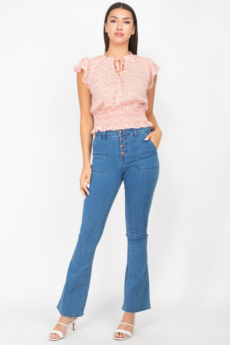 Floral Flutter Sleeves Smocked Top - Absolute Fashion 2020