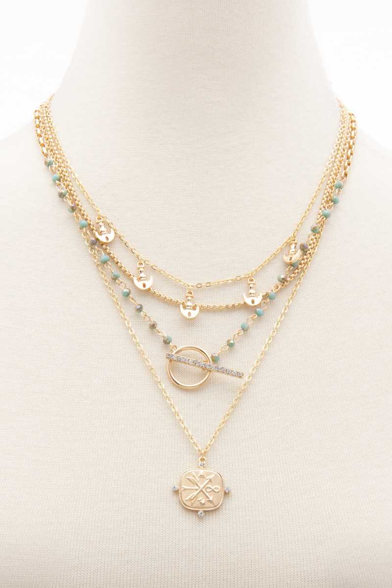 Square Shape Toggle Beaded Layered Necklace - Absolute Fashion 2020