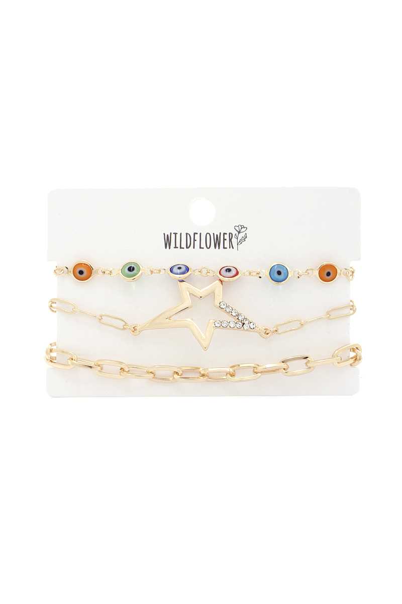 Star Evil Charm Oval Link Metal Bracelet Set - Absolute Fashion 2020