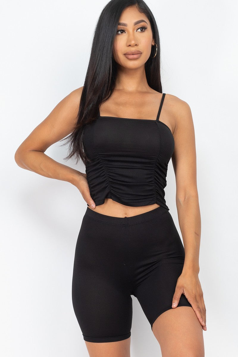 Camisole Ruched Sleeveless Top & Biker Shorts Set - Absolute Fashion 2020