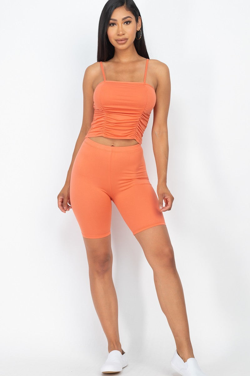 Camisole Ruched Sleeveless Top & Biker Shorts Set - Absolute Fashion 2020