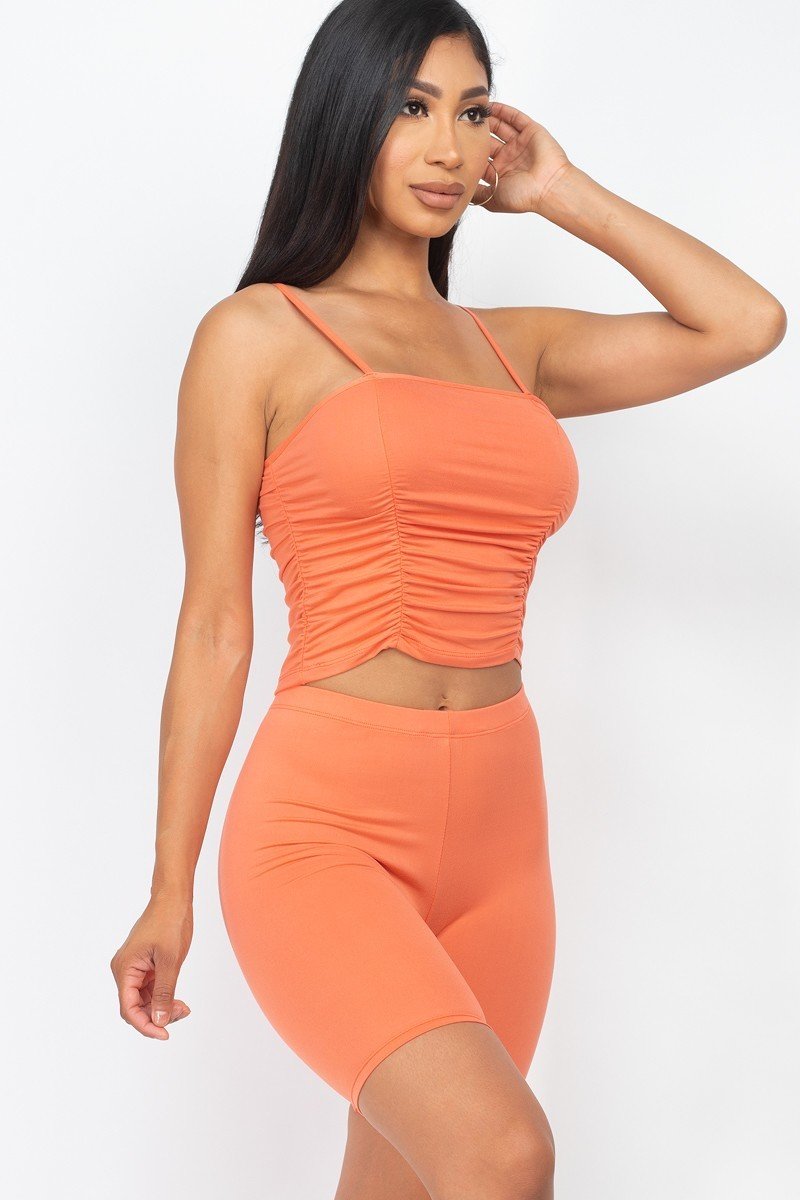 Camisole Ruched Sleeveless Top & Biker Shorts Set - Absolute Fashion 2020