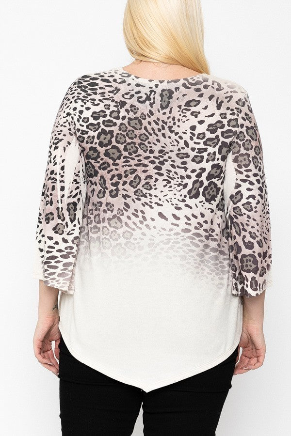 Cheetah Print Top Featuring A Round Neckline And 3/4 Bell Sleeves - Absolute Fashion 2020