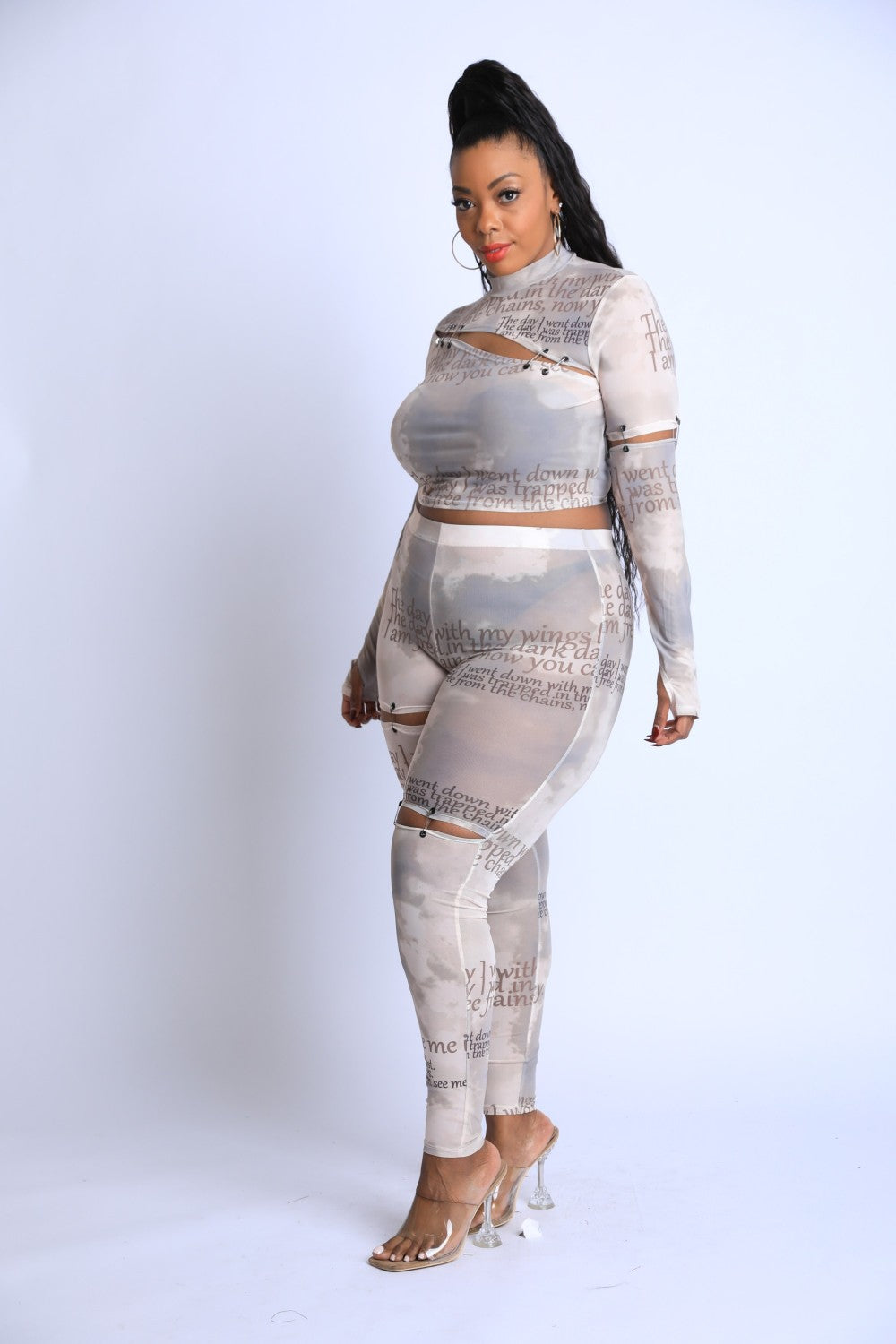 Safety Pin Detailed Cut Out Mesh Set - Absolute Fashion 2020