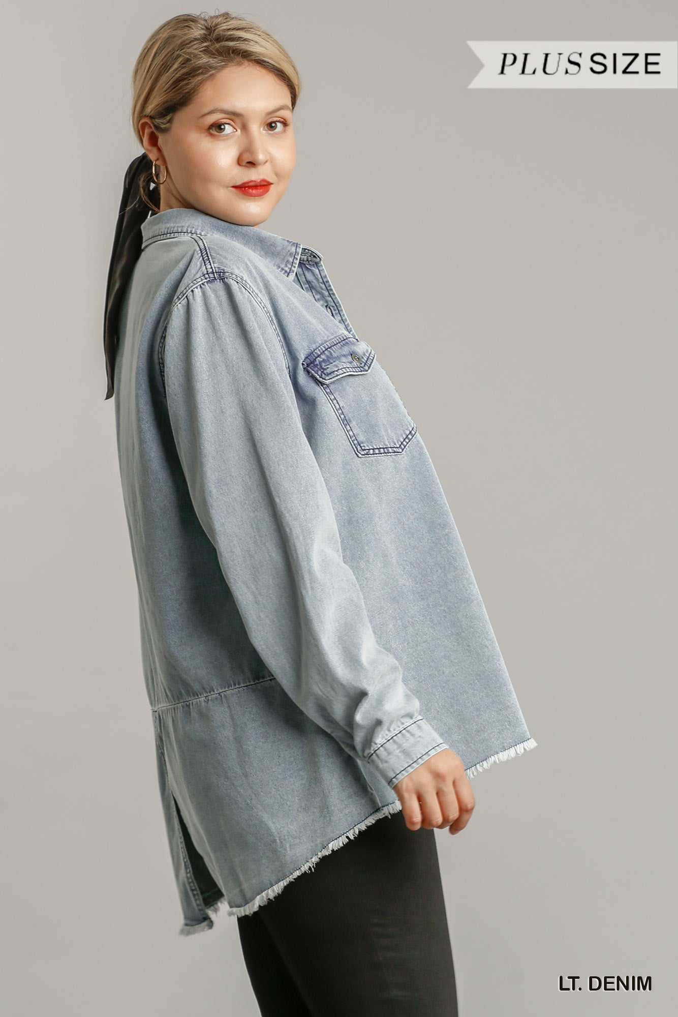 Chest Pockets Collar Button Down Denim Jacket With Unfinished High Low Hem - Absolute Fashion 2020