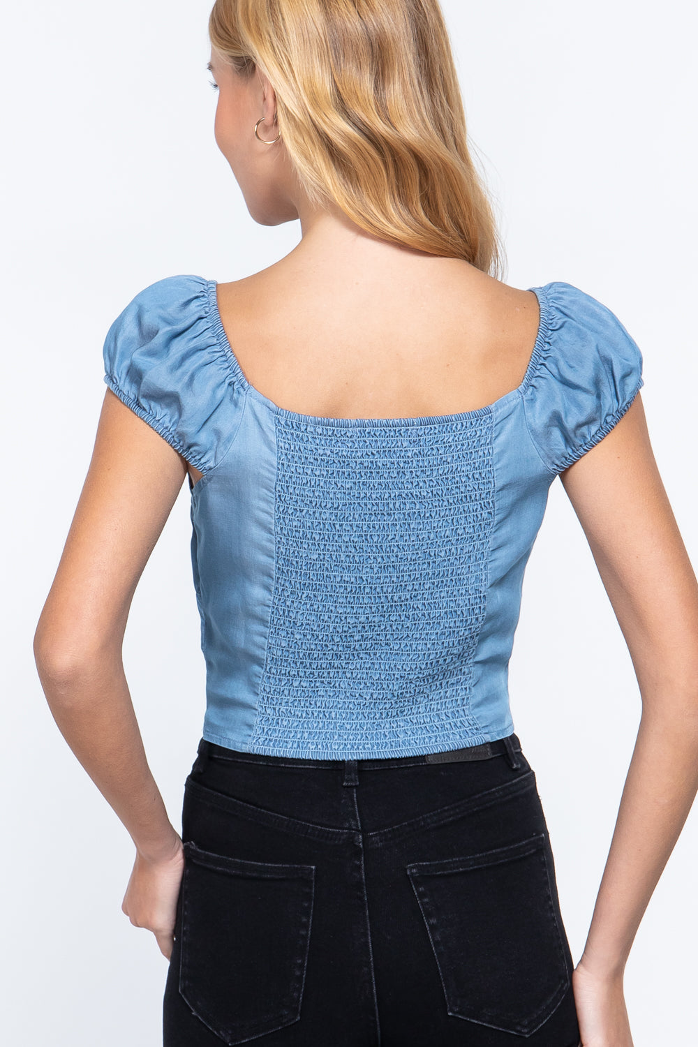 Cap Slv W/tie Smocked Tencel Top - Absolute Fashion 2020