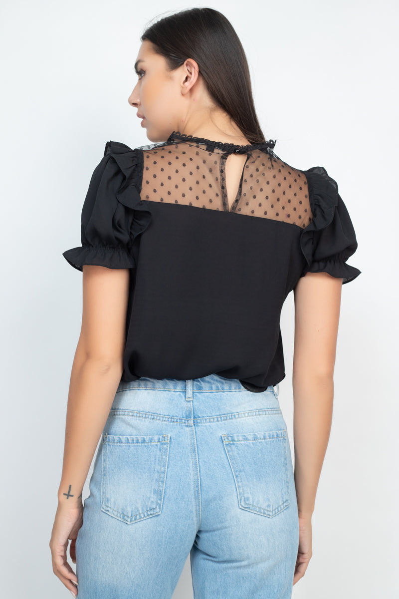 Dot Mesh Ruffled Sleeve Blouse - Absolute Fashion 2020