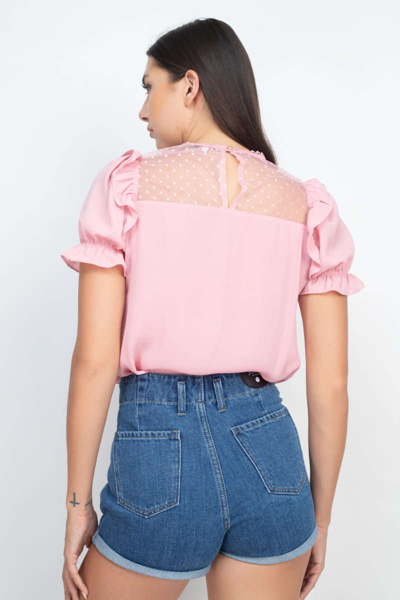 Dot Mesh Ruffled Sleeve Blouse - Absolute Fashion 2020