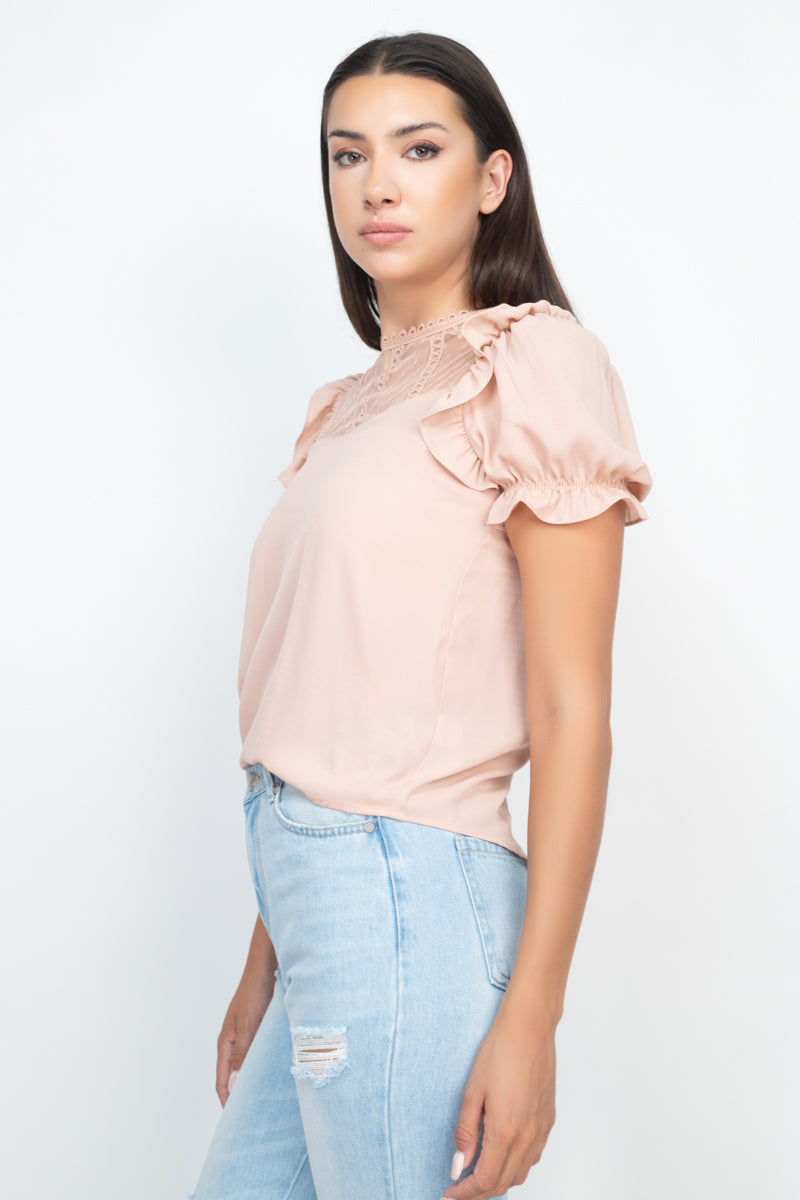 Dot Mesh Ruffled Sleeve Blouse - Absolute Fashion 2020