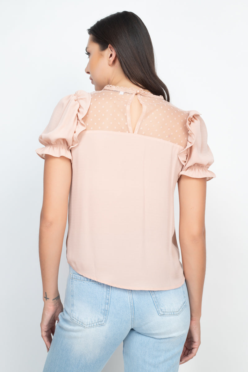 Dot Mesh Ruffled Sleeve Blouse - Absolute Fashion 2020