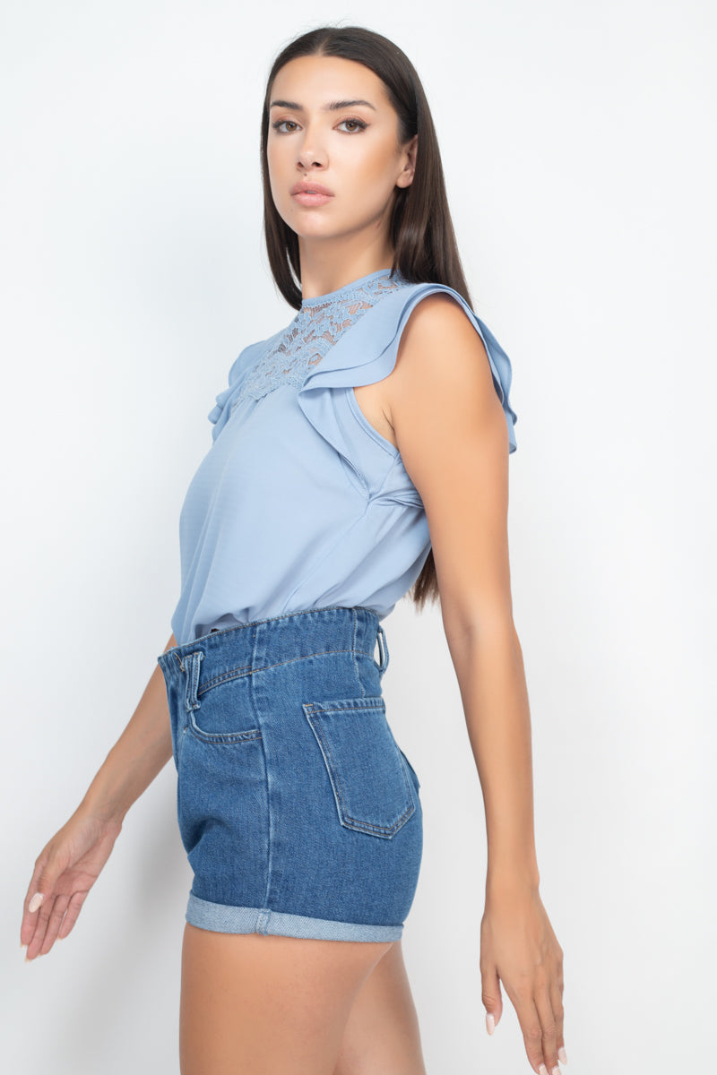 Lace Illusion Flutter Sleeves Top - Absolute Fashion 2020