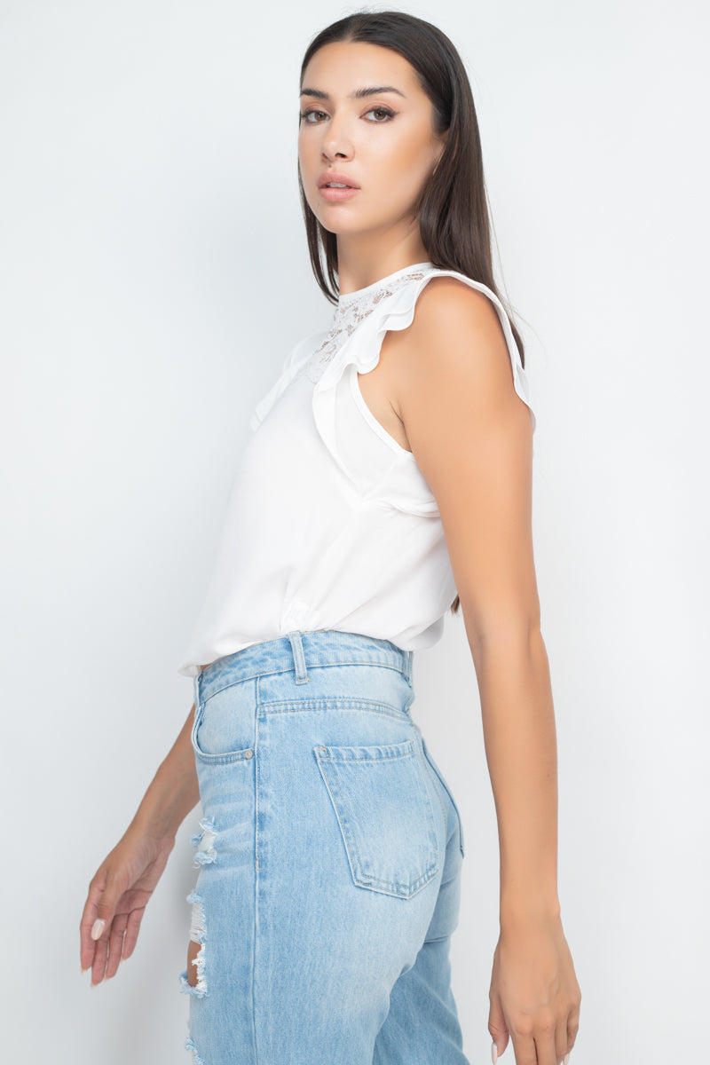 Lace Illusion Flutter Sleeves Top - Absolute Fashion 2020