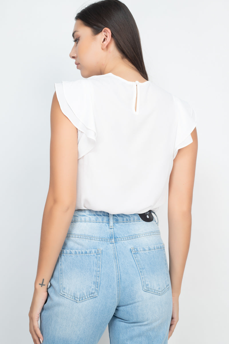 Lace Illusion Flutter Sleeves Top - Absolute Fashion 2020
