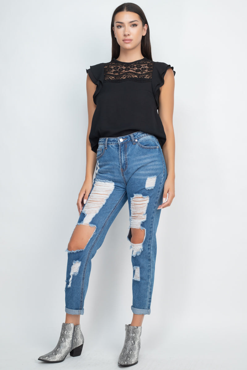 Lace Illusion Flutter Sleeves Top - Absolute Fashion 2020
