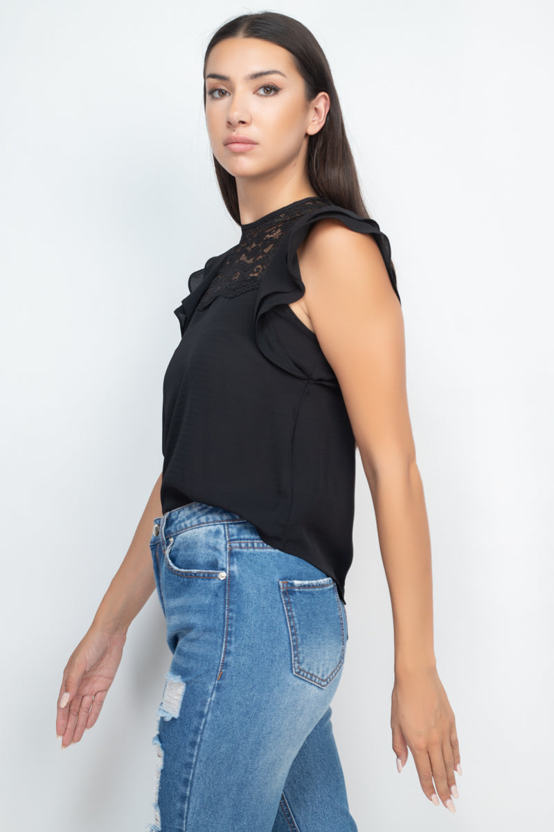 Lace Illusion Flutter Sleeves Top - Absolute Fashion 2020