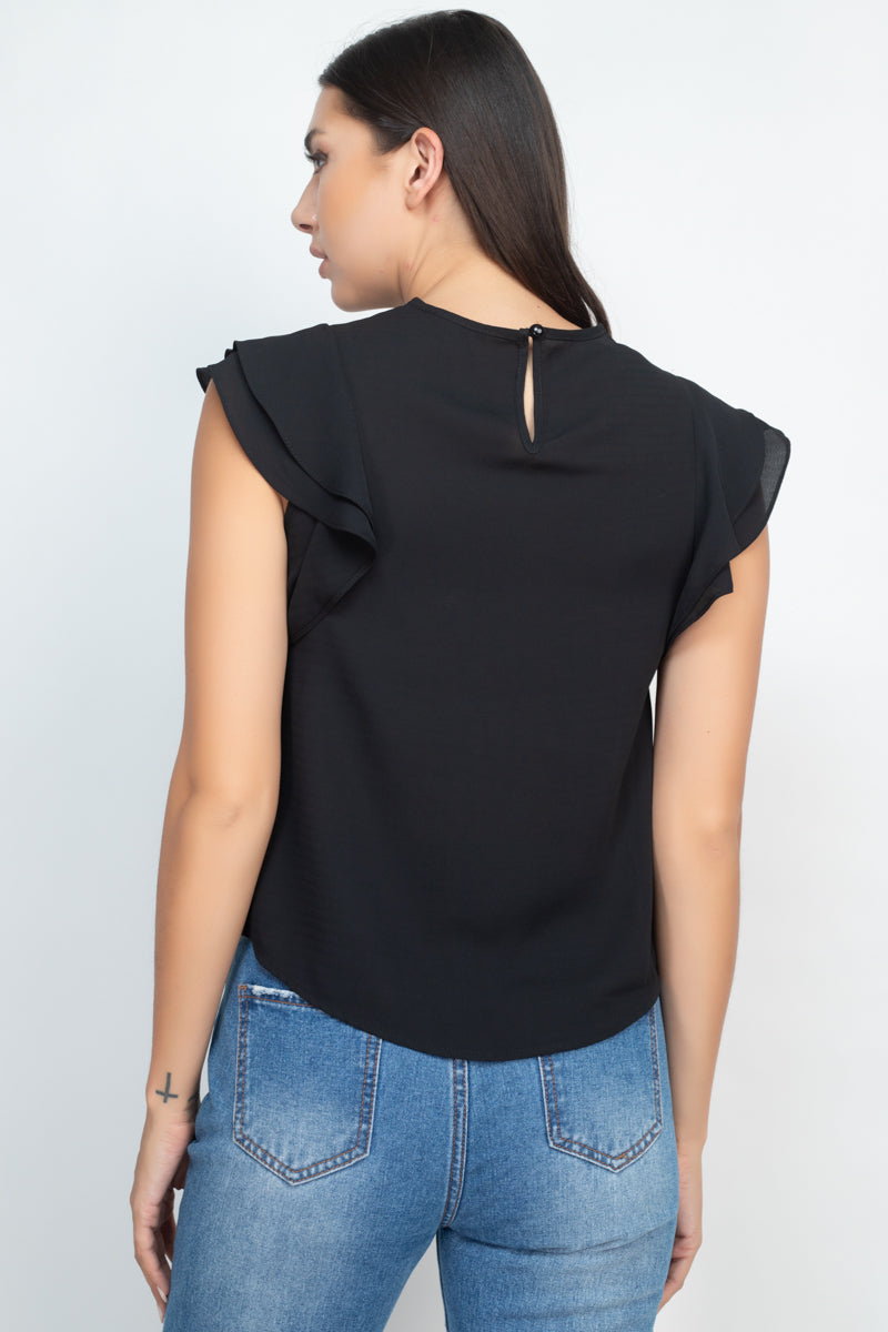 Lace Illusion Flutter Sleeves Top - Absolute Fashion 2020