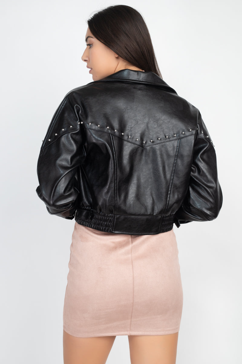Crop Studded Moto Jacket - Absolute Fashion 2020