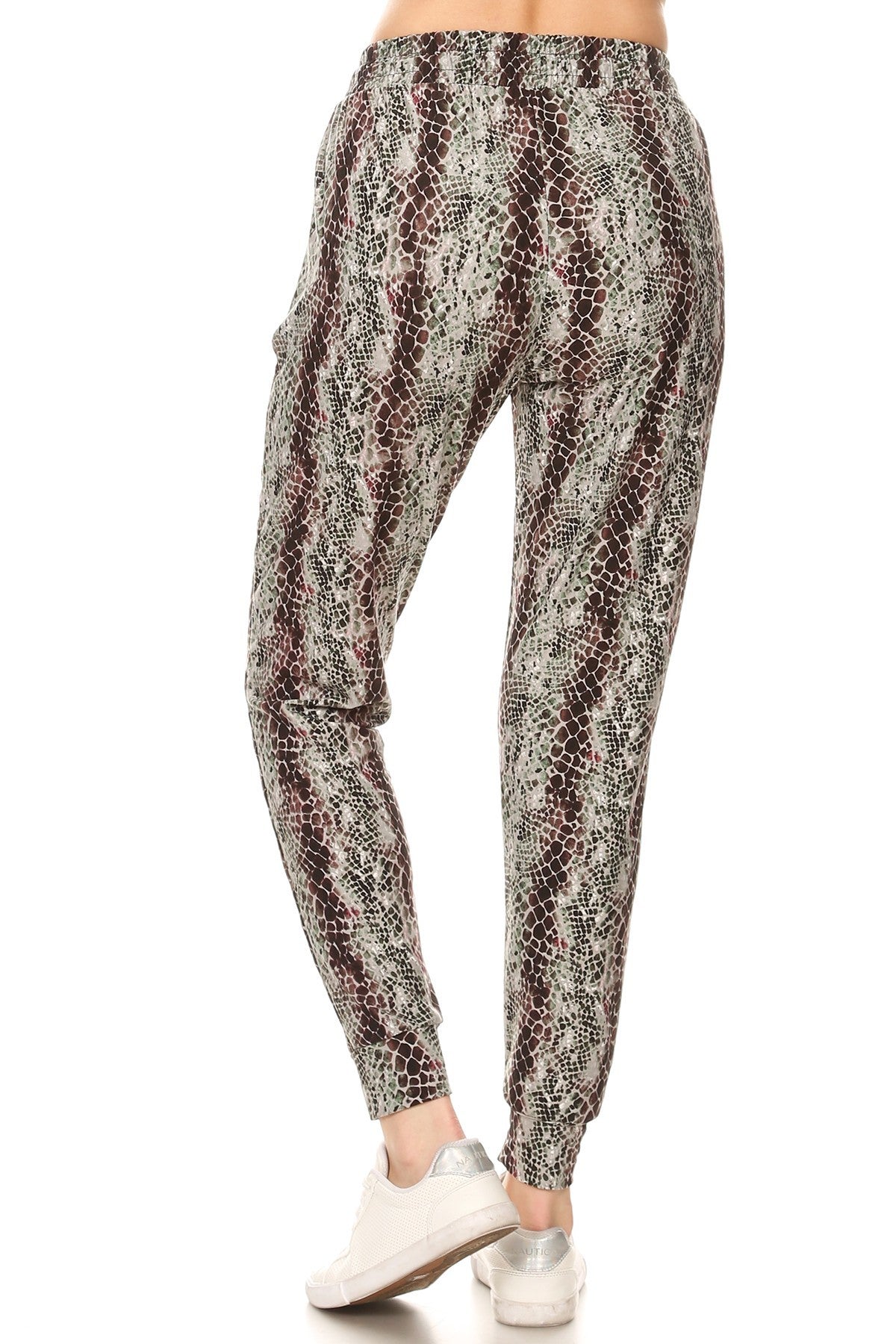 Snakeskin Printed Joggers With Solid Trim, Drawstring Waistband, Waist - Absolute Fashion 2020