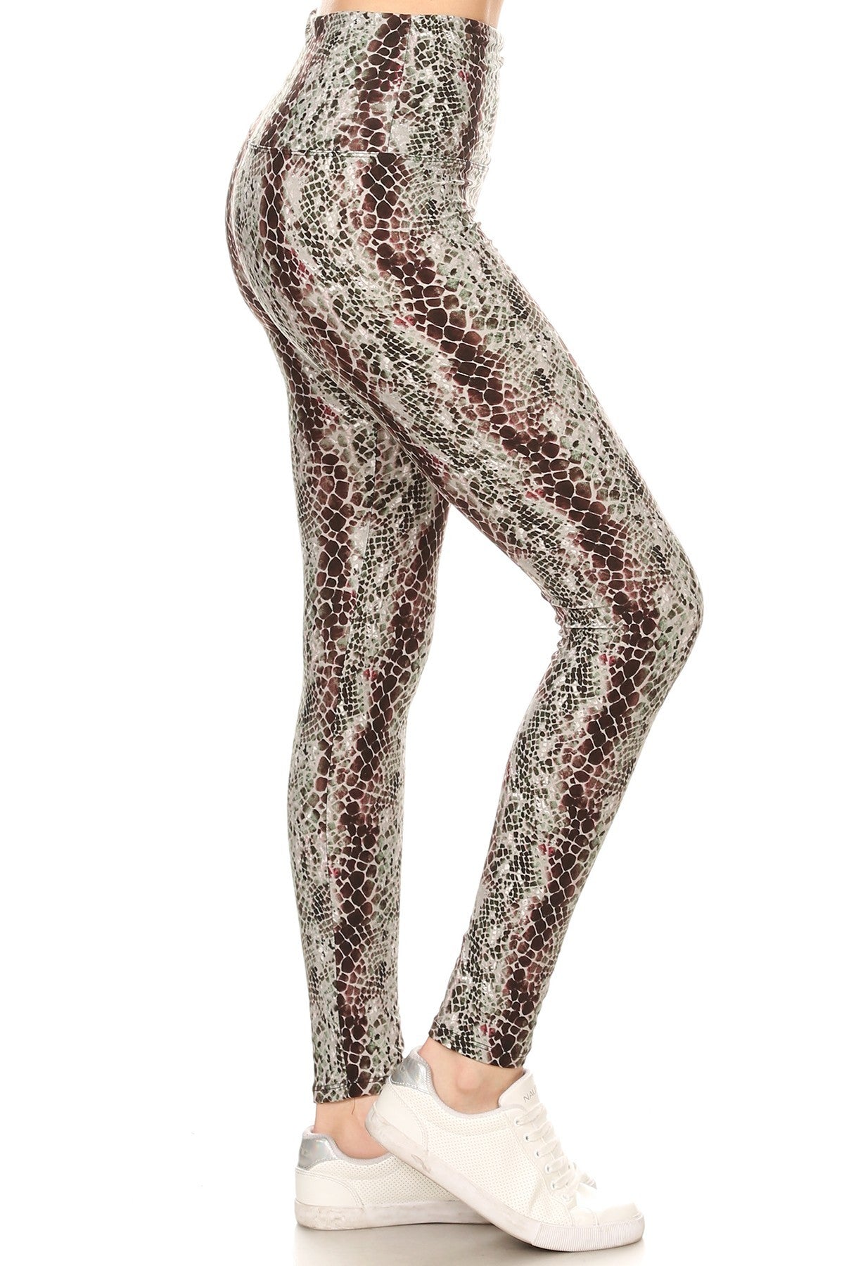Yoga Style Banded Lined Snakeskin Printed Knit Legging With High Waist. - Absolute Fashion 2020