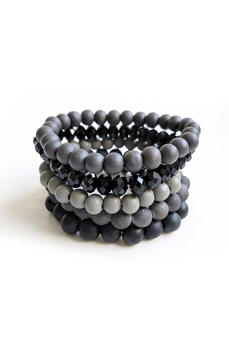 Fashion Wood Glass Bead Stretch 5 Pc Set - Absolute Fashion 2020