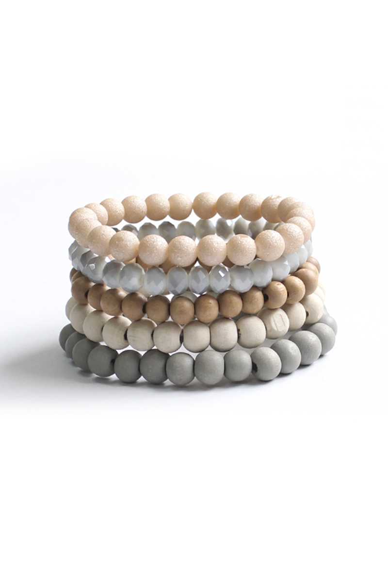 Fashion Wood Glass Bead Stretch 5 Pc Set - Absolute Fashion 2020