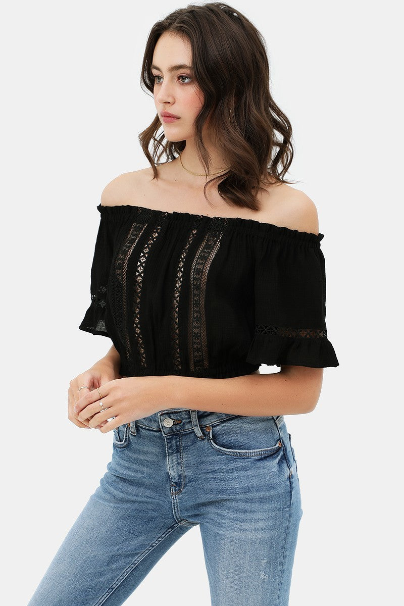 Lace Trim On The Front And Sleeves, Waist Band Cropped Top - Absolute Fashion 2020