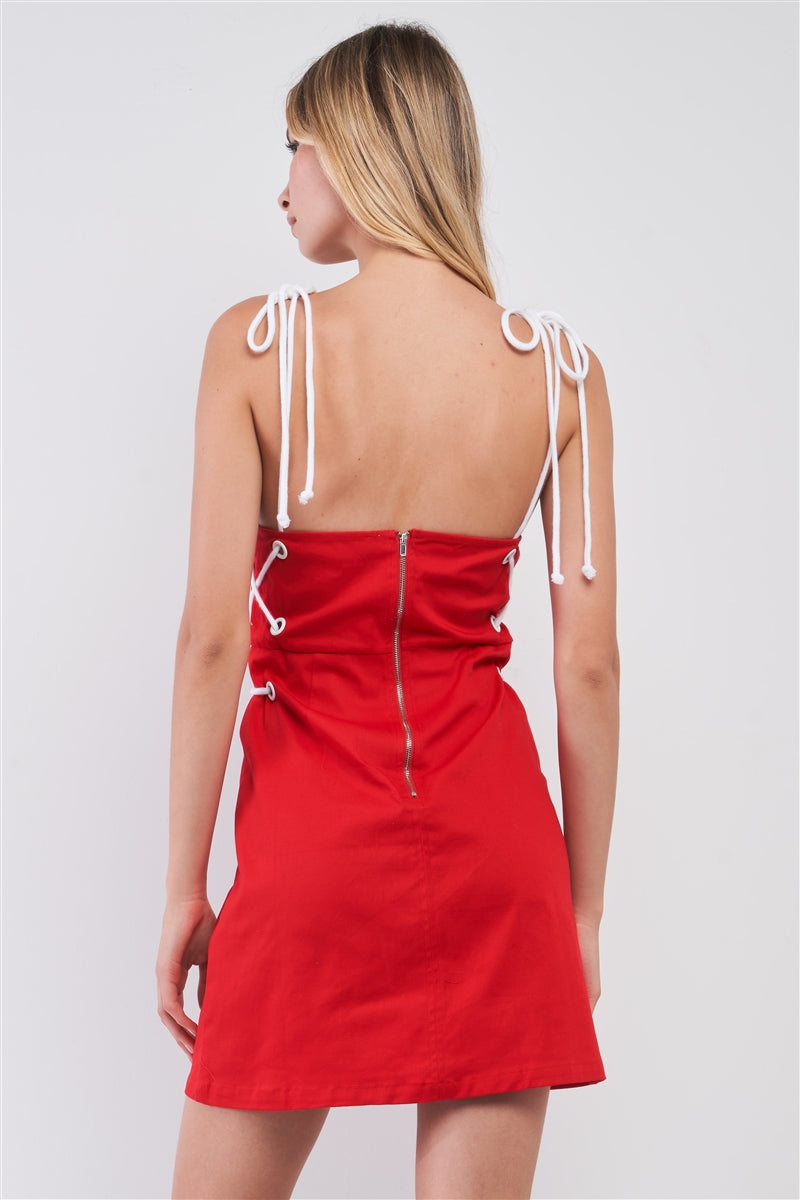 Lace-up Straps Sleeveless Square Neck Fitted Mini Dress - Absolute Fashion 2020