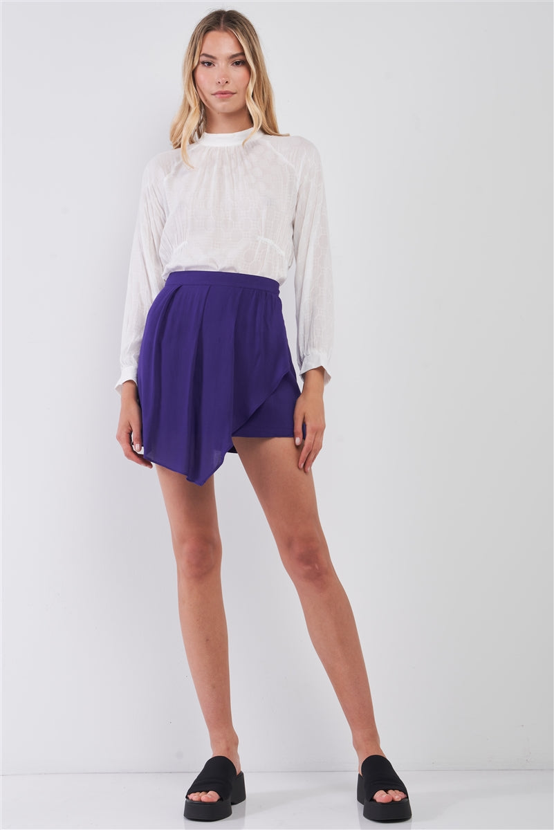 Purple High-waisted Asymmetrical Wrap Pleated Front Mini Skirt - Absolute Fashion 2020