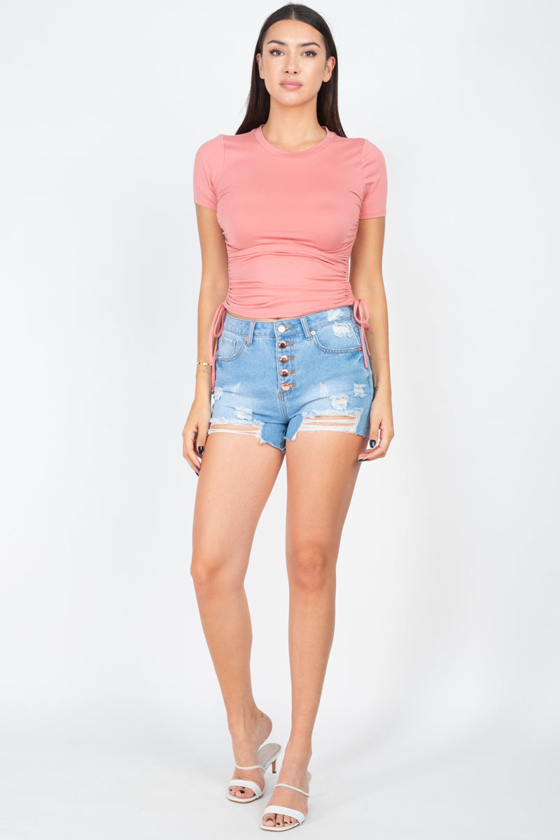 Ruched Sides Drawstring Crop Top - Absolute Fashion 2020