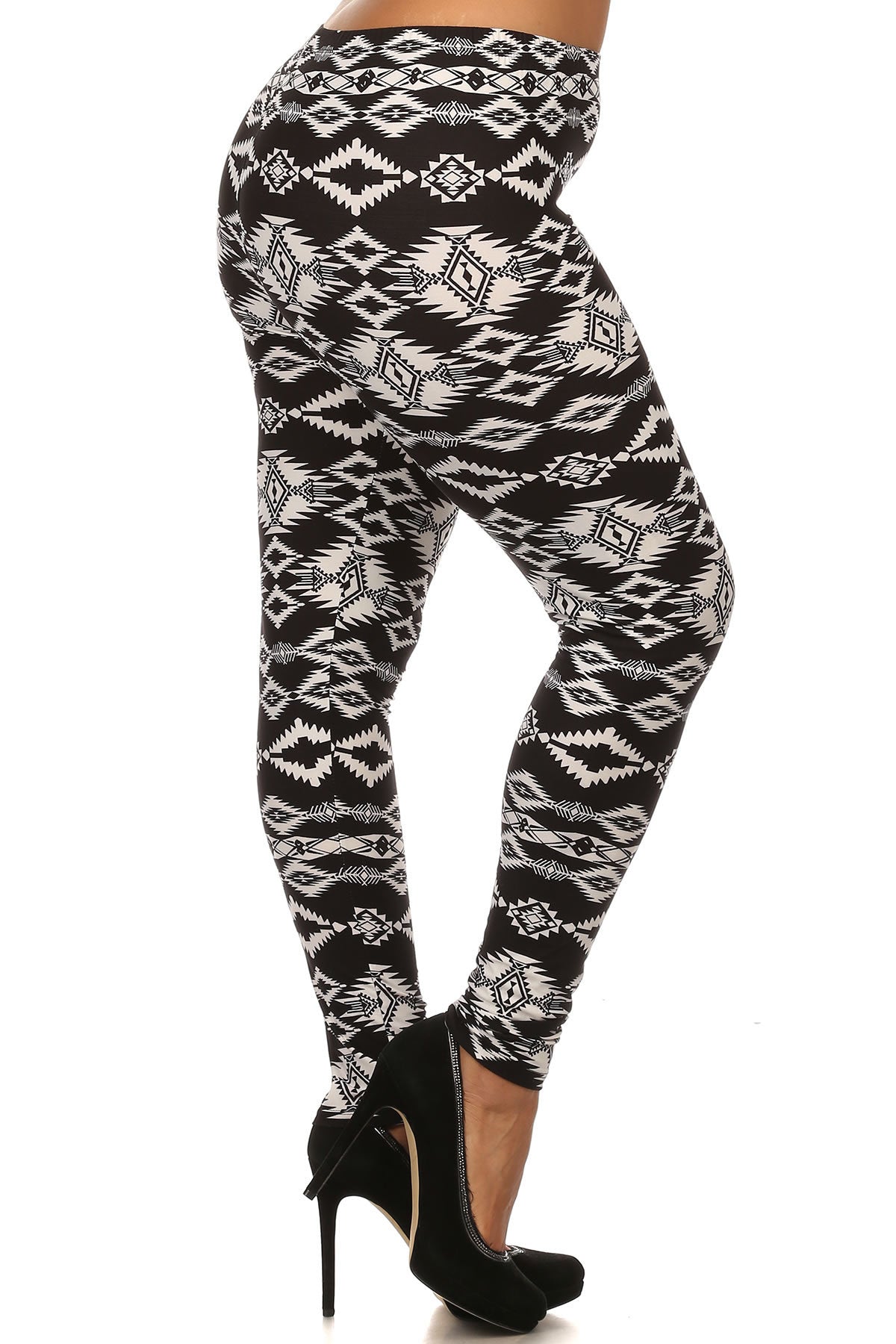 Knit, Tribal Pattern Print, Full Length Leggings With Elastic Waist - Absolute Fashion 2020