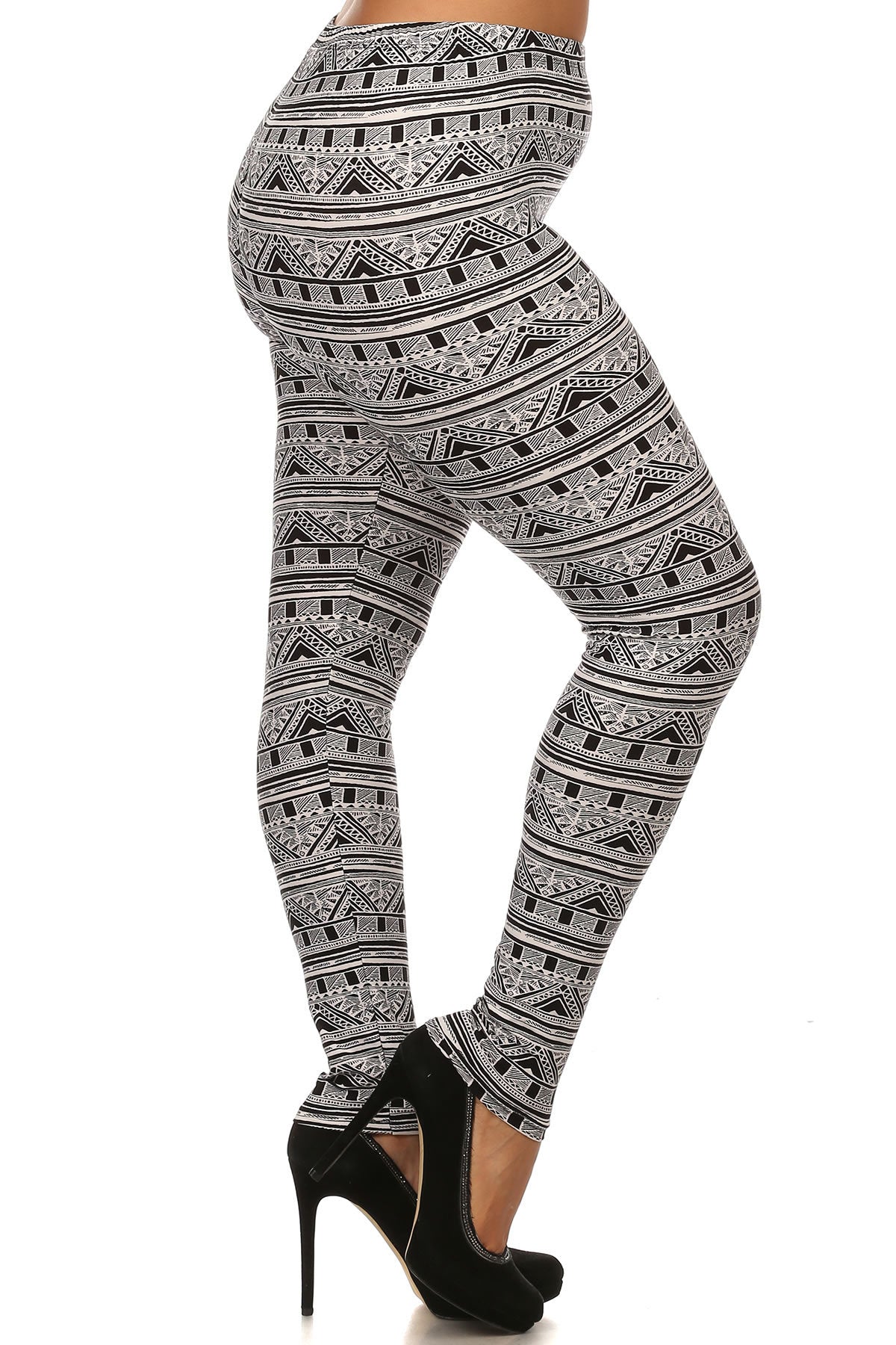 Knit, Tribal Pattern Print, Full Length Leggings With Elastic Waist - Absolute Fashion 2020