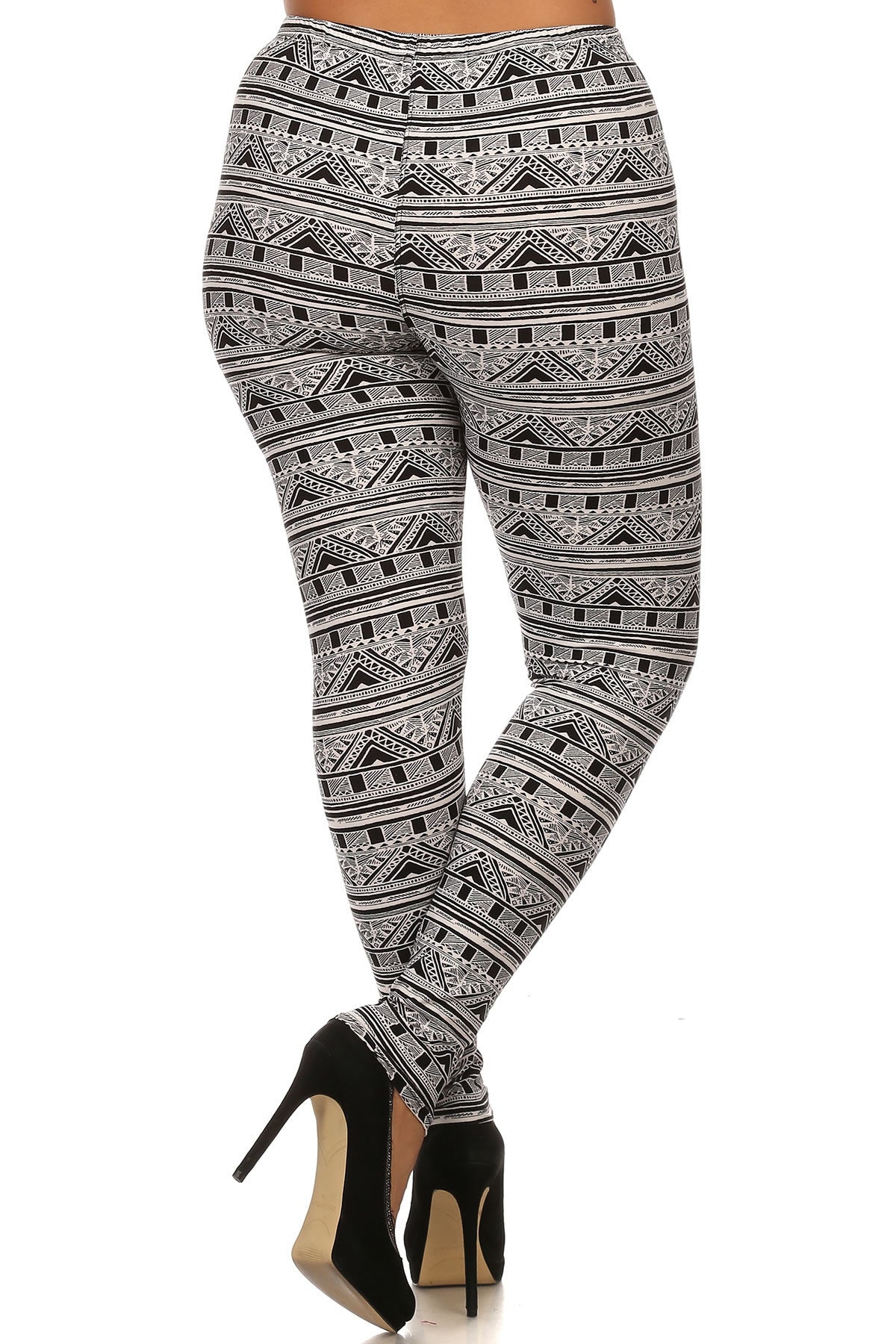 Knit, Tribal Pattern Print, Full Length Leggings With Elastic Waist - Absolute Fashion 2020