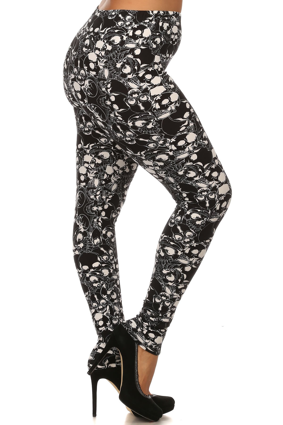 Knit, Skull Pattern Print, Full Length Leggings With Elastic Waist - Absolute Fashion 2020