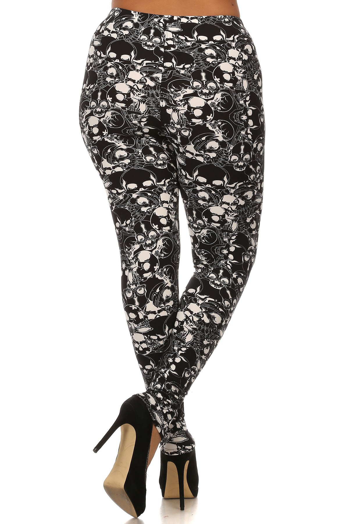 Knit, Skull Pattern Print, Full Length Leggings With Elastic Waist - Absolute Fashion 2020