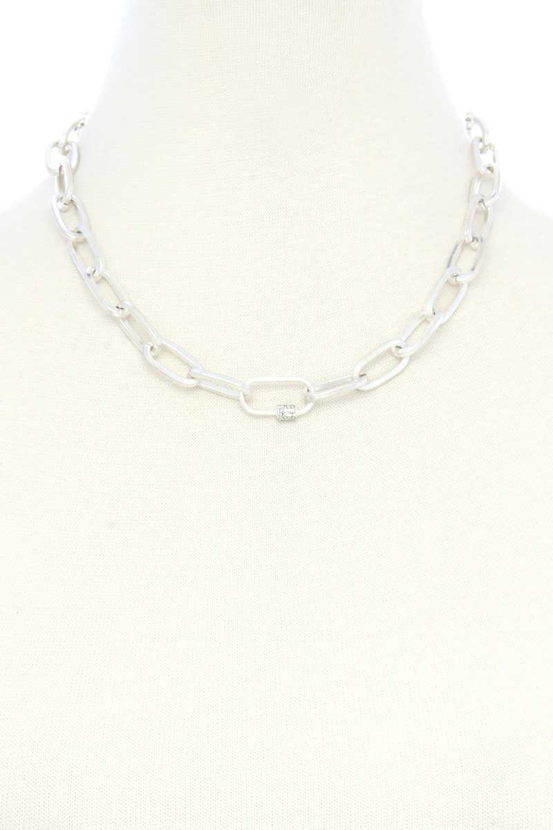 Dainty Rhinestone Roll Oval Link Necklace - Absolute Fashion 2020