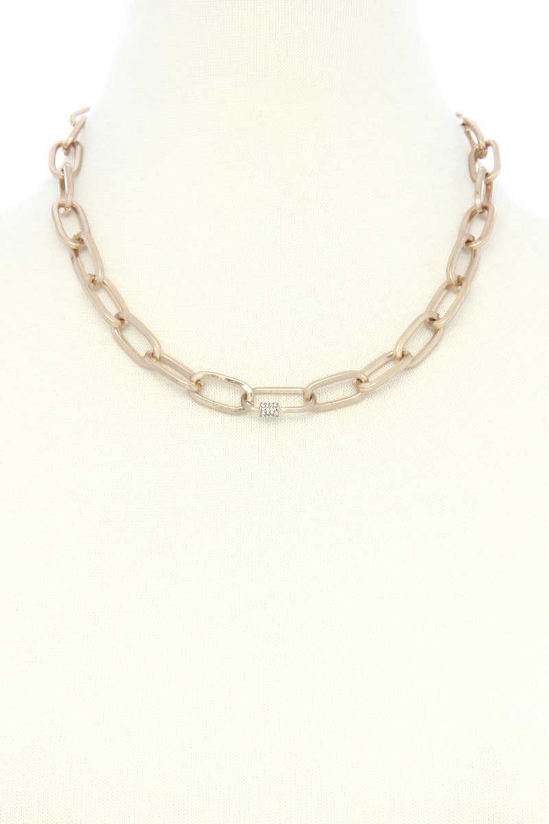 Dainty Rhinestone Roll Oval Link Necklace - Absolute Fashion 2020